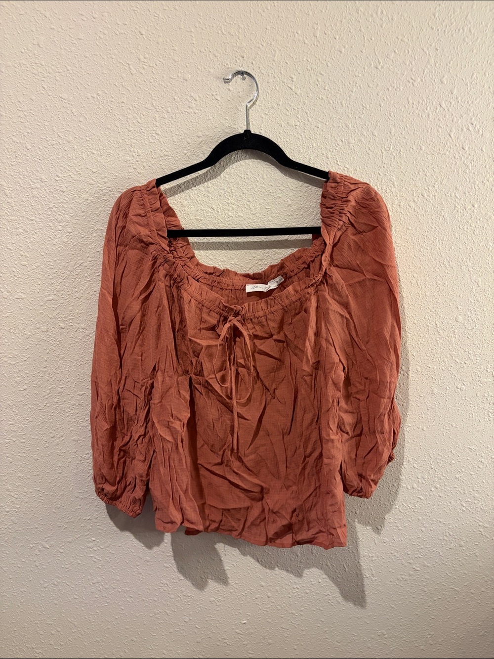 All in Favor Rust-Peach Peasant Blouse